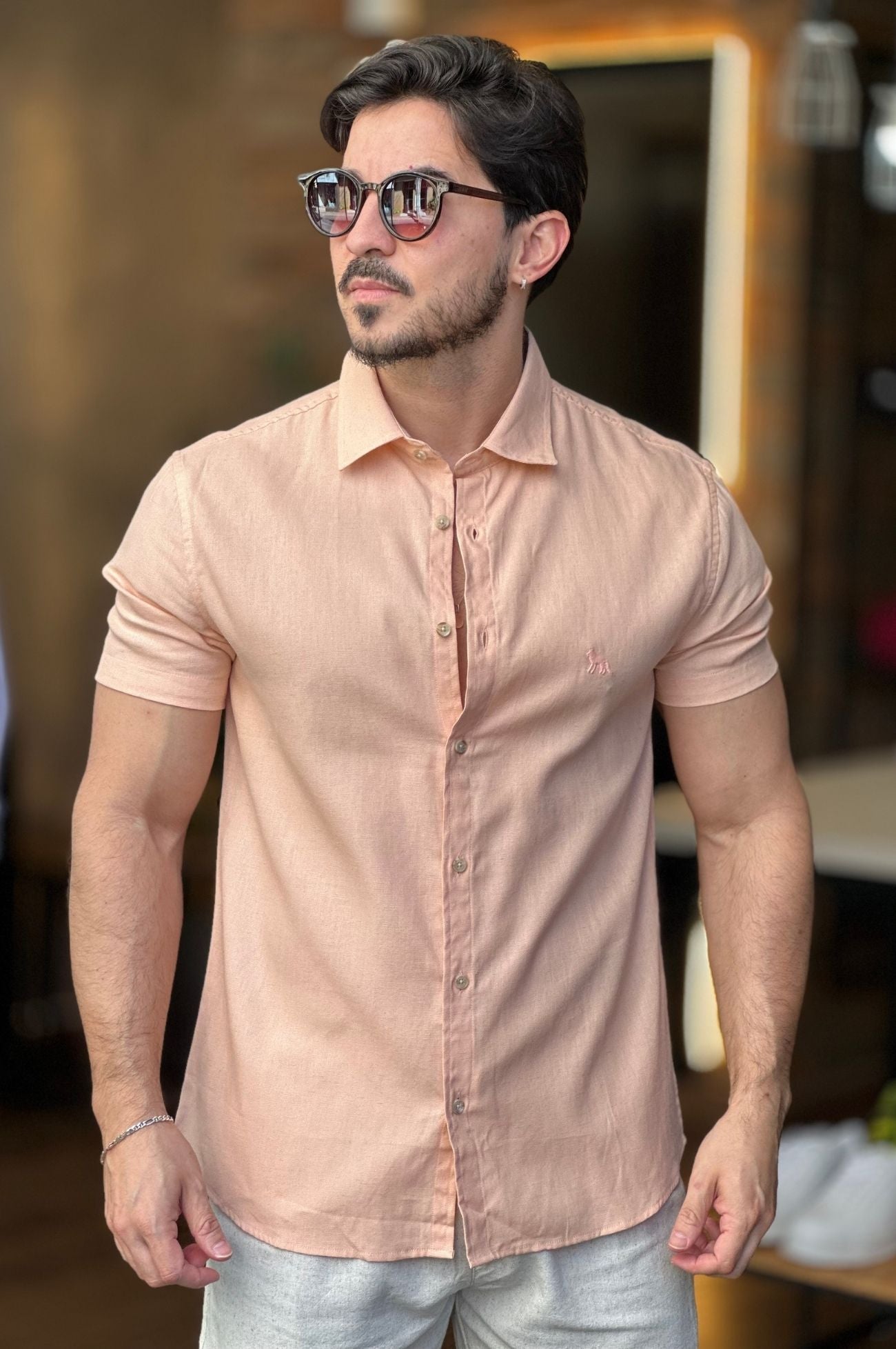 Camisa Linho Rosa Acostamento